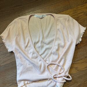 Altar'd State Pale Pink Wrap Ribbed Knit Top